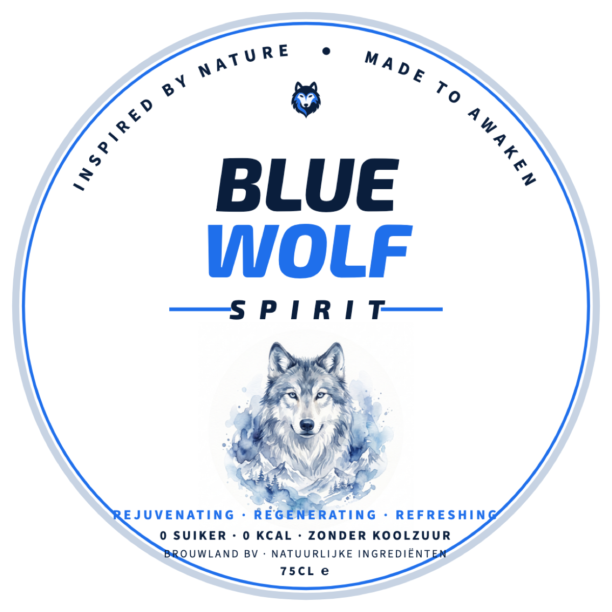 Het ronde Blue Wolf Spirit-etiket